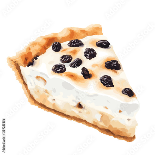 Watercolor Sour Cream Raisin Pie Slice with Toasted Meringue