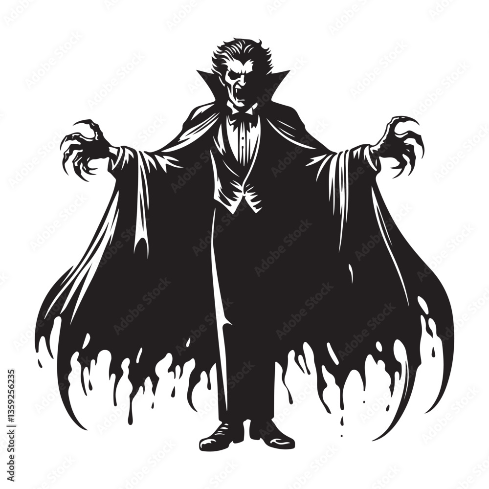 Fototapeta premium Classic Vampire Silhouette with Cape Dracula Vector Illustration