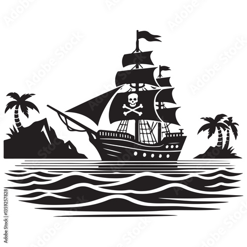 Detailed Pirate Ship on the Sea Vector Illustration Adventure Awaits