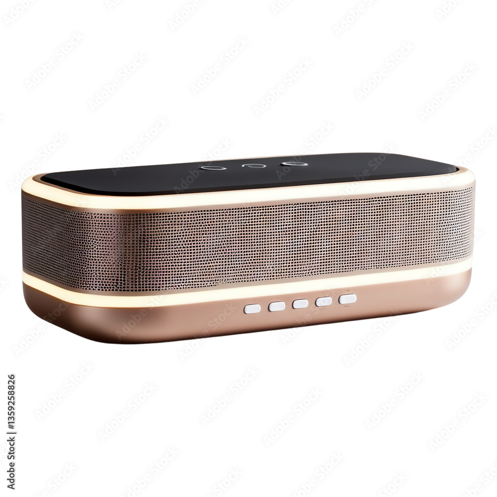 Obraz premium Modern Bluetooth speaker in rose gold with illuminated buttons isolated on transparent background