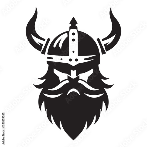 Silhouette Viking Warrior Head with Horned Helmet Vector Illustration