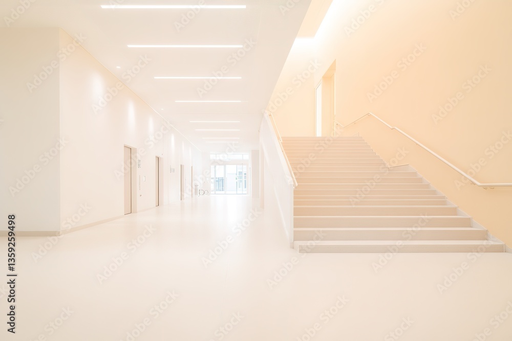 modern office lobby featuring wheelchair-accessible ramp alongside sleek stairs with clear signage and bright lighting modern office lobby featuring wheelchair-accessible ramp alongside sleek stairs with clear signage and bright lighting