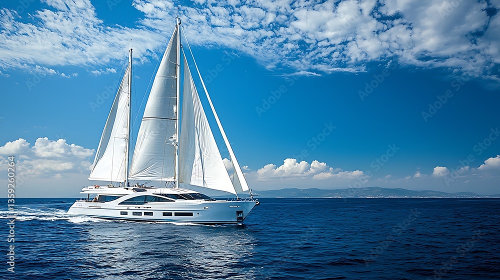 Fototapeta premium Luxurious sailing yacht gliding across the ocean under a vibrant blue sky