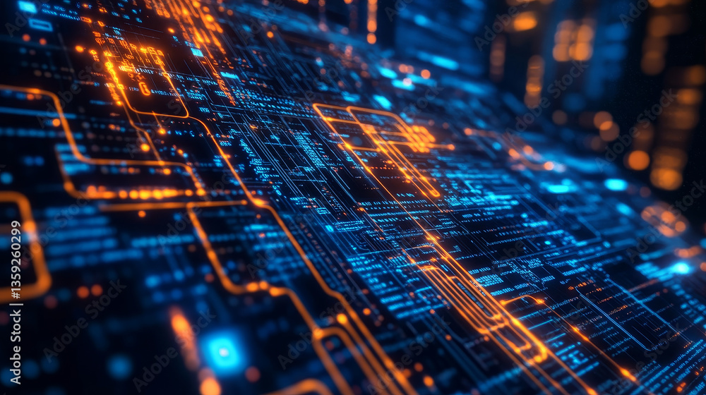 Big data cyber stream. Neural network and strings of code. 3D illustration hi-tech business ideas Big data cyber stream. Neural network and strings of code. 3D illustration hi-tech business ideas