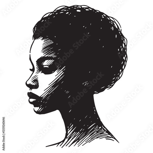 Elegant Silhouette of African Woman Portrait Vector Illustration Art