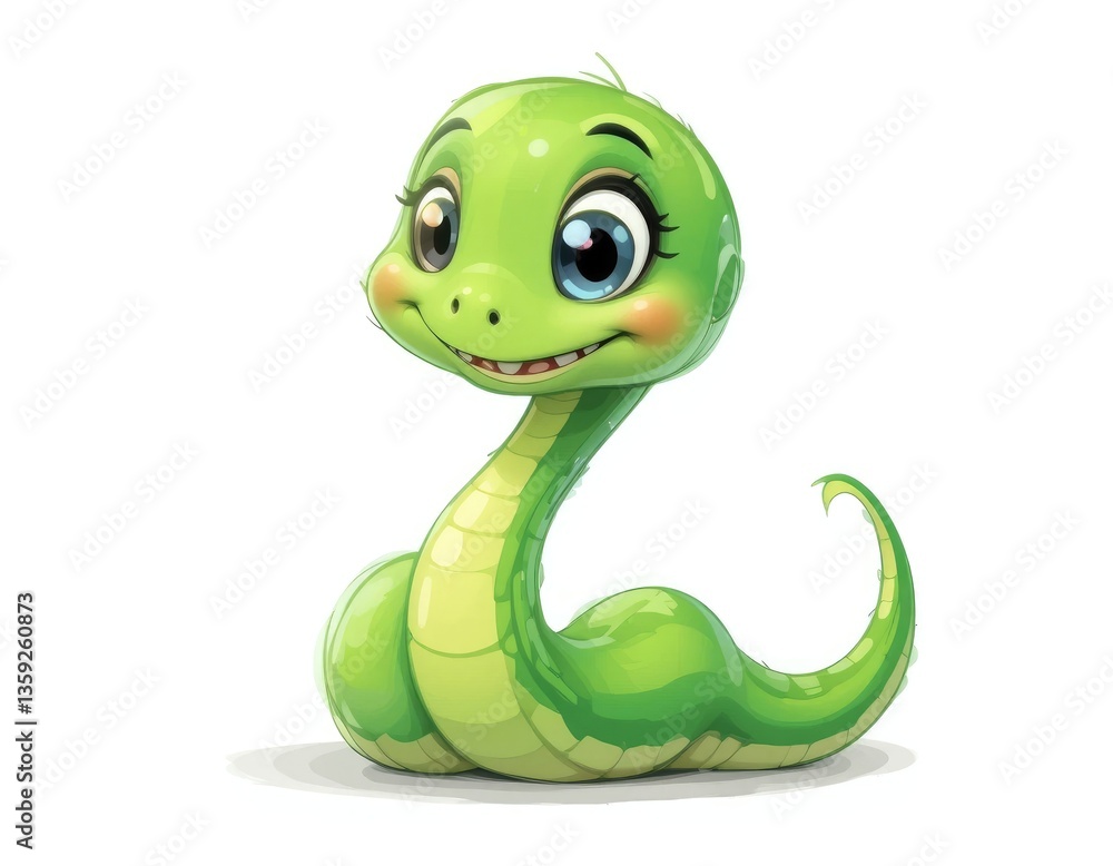 Fototapeta premium Cute Cartoon Snake Illustration Smiling on White Background for Children