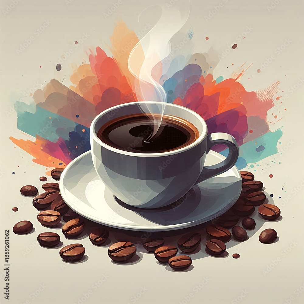 Obraz premium Artistic Illustration of a Coffee Cup with a Colorful Abstract Background