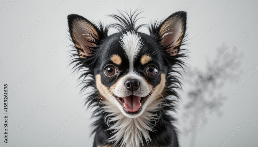 Cute Chihuahua Dog Smiling with Black and White Fur Markings Cute Chihuahua Dog Smiling with Black and White Fur Markings