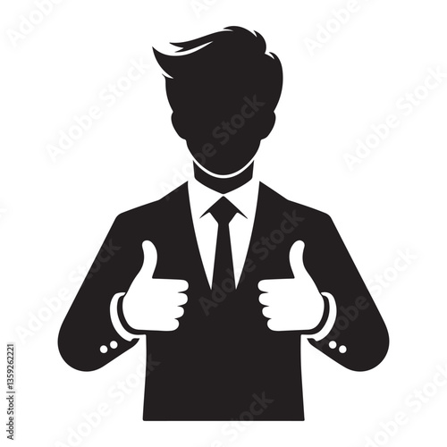 Successful businessman silhouette vector with double thumbs up gesture