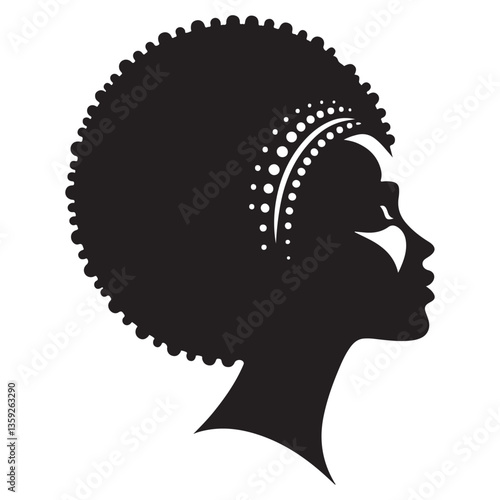 Stylish African Woman Silhouette Head Profile With Afro Hairstyle