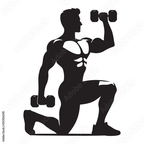 Silhouette Bodybuilder Doing Lunge with Dumbbells Enhancing Fitness Goals