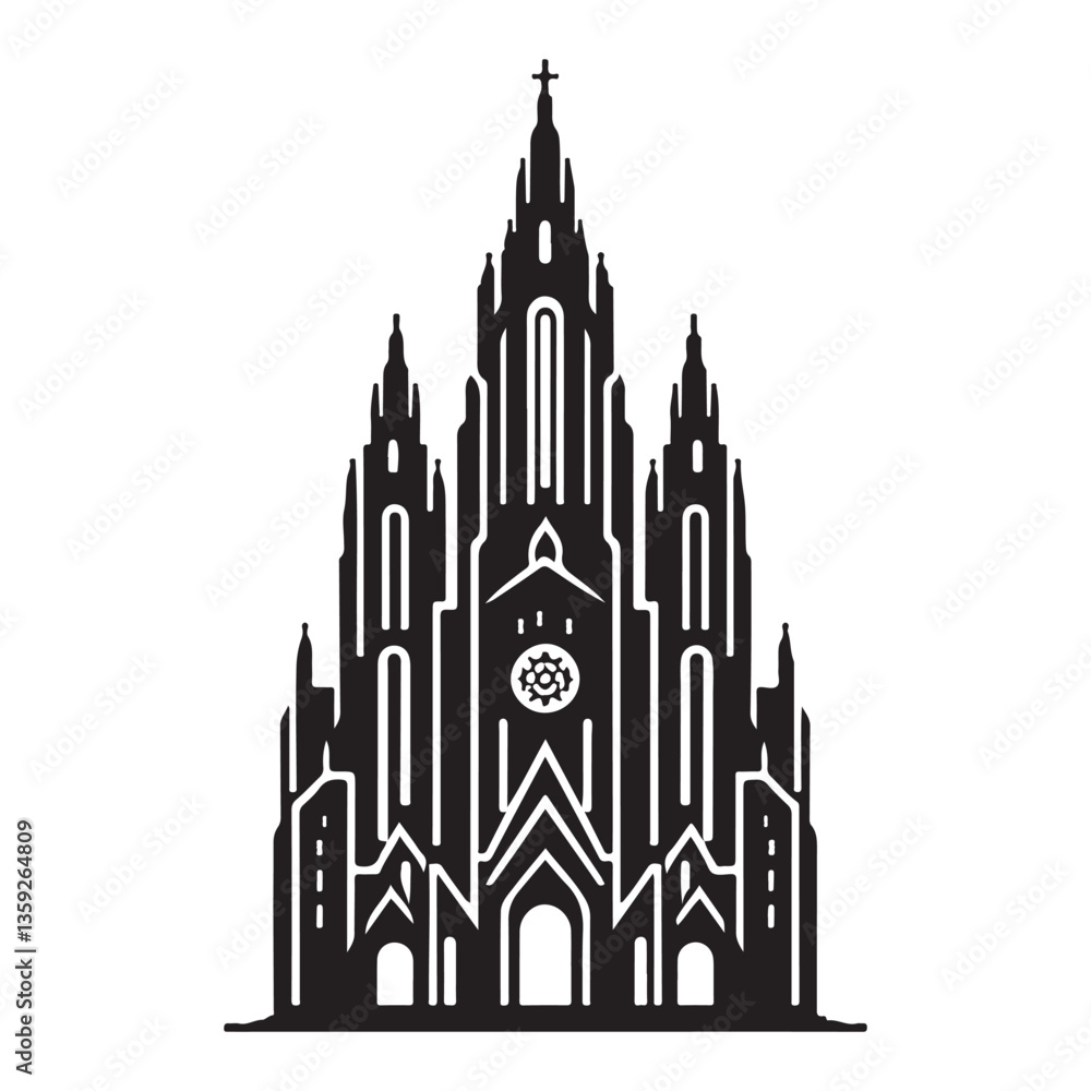 Fototapeta premium Silhouette Church Building Vector Art Illustration Gothic Architecture Design