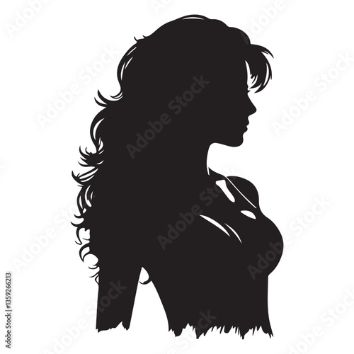 Elegant Lady Silhouette Portrait Art Design with Wavy Hair