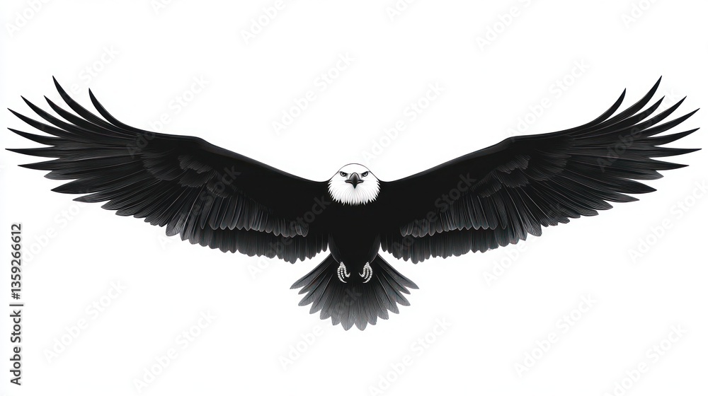Obraz premium Bald eagle in flight against white background. Possible use for nature/wildlife stock