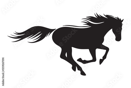 Black horse galloping vector illustration graphic silhouette art print