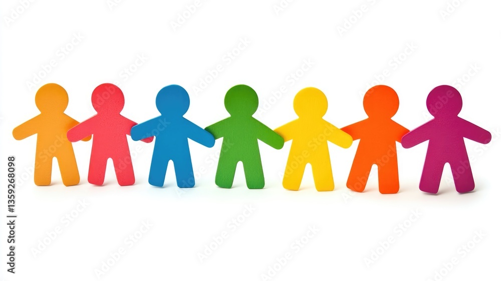 Colorful Unity: A Row of Interconnected Paper People Representing Diversity and Togetherness Colorful Unity: A Row of Interconnected Paper People Representing Diversity and Togetherness