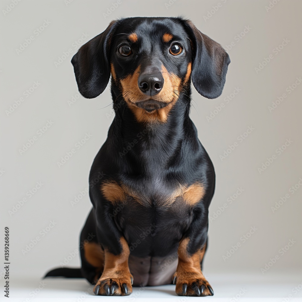 Adorable black and tan Dachshund puppy with expressive eyes, looking directly at the camera. Adorable black and tan Dachshund puppy with expressive eyes, looking directly at the camera.
