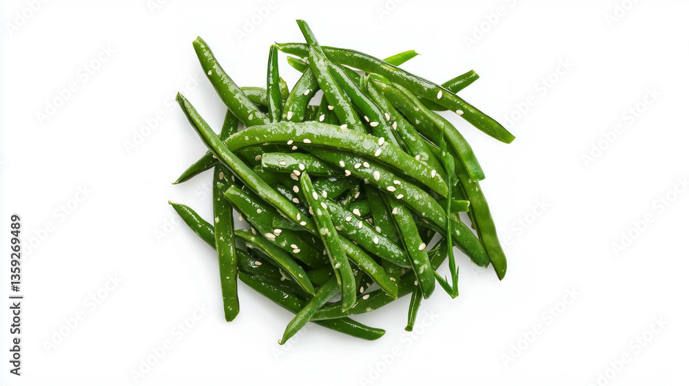 Fresh green sword bean salad garnished with sesame seeds for a healthy meal Fresh green sword bean salad garnished with sesame seeds for a healthy meal