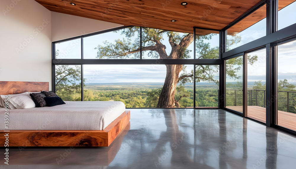 Fototapeta premium Modern Bedroom with Panoramic Views