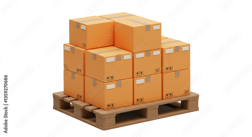 Isolated Stack of Cardboard Boxes on Pallet for Shipping and Delivery Isolated Stack of Cardboard Boxes on Pallet for Shipping and Delivery