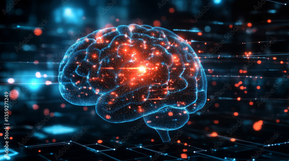 Technology and business. Innovation in science. Research and teaching. 3D illustration of a neural network with a text insertion field Technology and business. Innovation in science. Research and teaching. 3D illustration of a neural network with a text insertion field