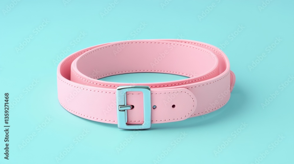 A reversible belt with contrasting sides, glowing against a pastel sky-blue background. A reversible belt with contrasting sides, glowing against a pastel sky-blue background.