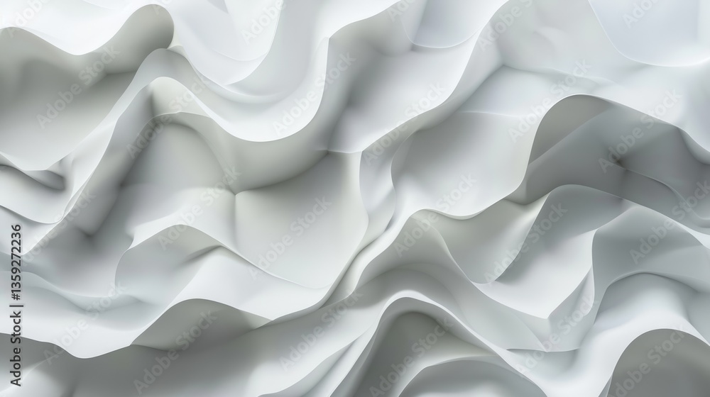 Abstract white flowing waves resembling fabric. Background image of 3D rendering art with wavy texture or monochrome wall with ocean wave. Digital artwork for minimalist and modern design. AIG51. Abstract white flowing waves resembling fabric. Background image of 3D rendering art with wavy texture or monochrome wall with ocean wave. Digital artwork for minimalist and modern design. AIG51.
