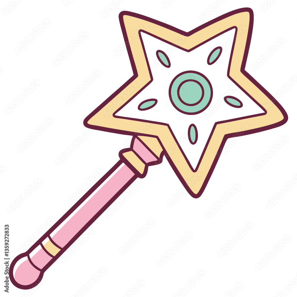 Obraz premium Pink and Gold Star Wand, Outlined Illustration, Elegant, Magic Item, Isolated