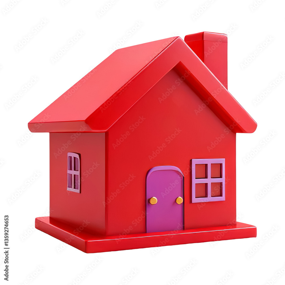 Bright Red House Model with Colorful Details Bright Red House Model with Colorful Details