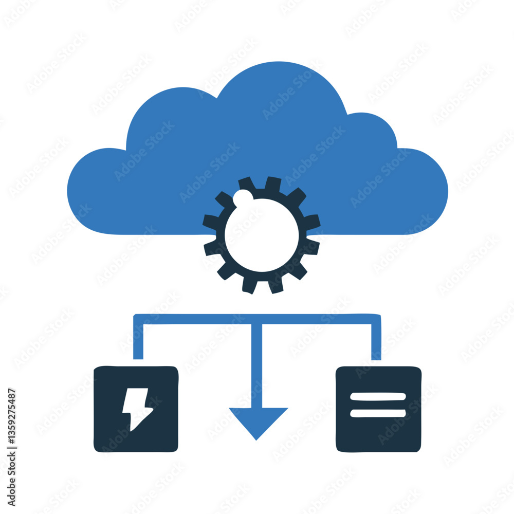 Cloud computing icon with gear and arrows in flat style Cloud computing icon with gear and arrows in flat style