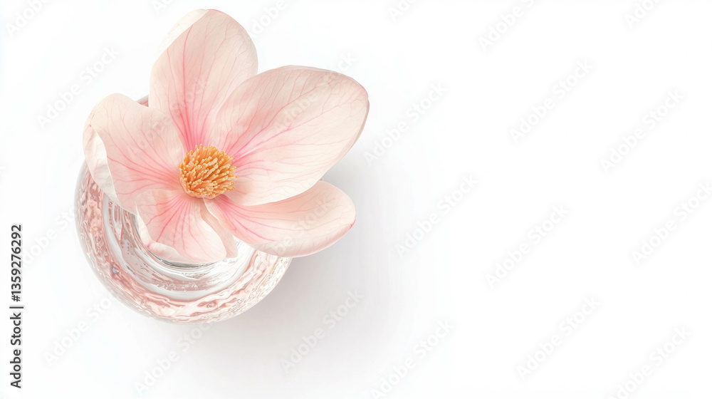 Beautiful magnolia blossom in a clear vase on white background for elegant floral design Beautiful magnolia blossom in a clear vase on white background for elegant floral design
