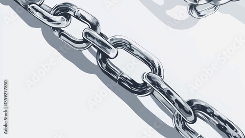 Close-up shot of a metallic chain against a white background. The image shows a section of the chain, highlighting the interconnected links. The chain appears to be made of polished steel or