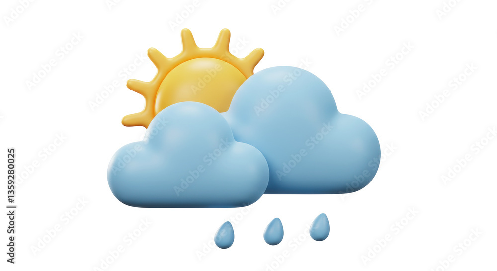 Isolated Rainy Weather Icon with Sun Peeking Through Clouds Isolated Rainy Weather Icon with Sun Peeking Through Clouds