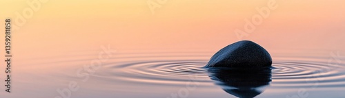 A single dark smooth rock submerged in water causes ripples