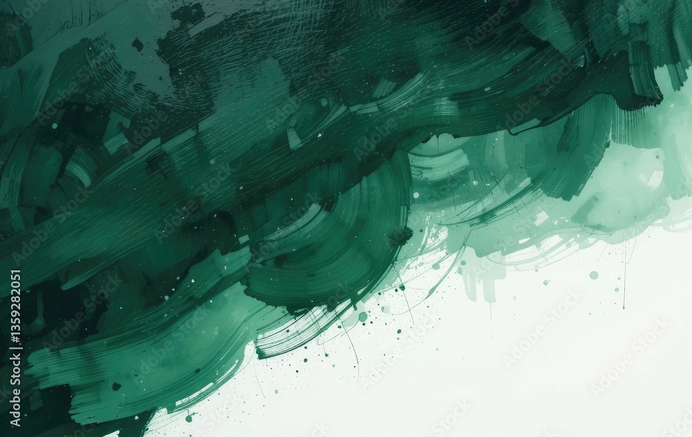Naklejka premium Abstract Emerald Green Brush Strokes Artistic Background on White Canvas