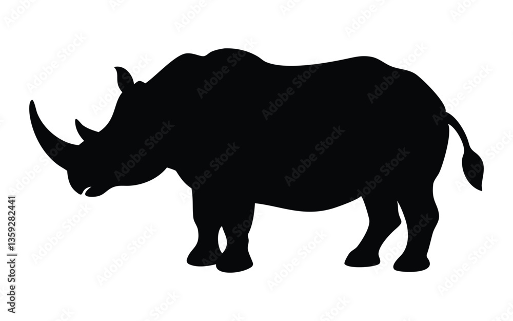 Silhouette of a rhinoceros, vector illustration isolated on white background. Silhouette of a rhinoceros, vector illustration isolated on white background.