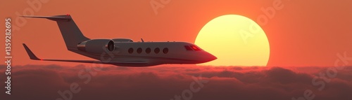 A Private Jet Flying Above Clouds In A Fiery Sky
