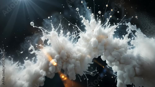 Abstract Render Of White Smoke Bursting With Flare And Particle Effects