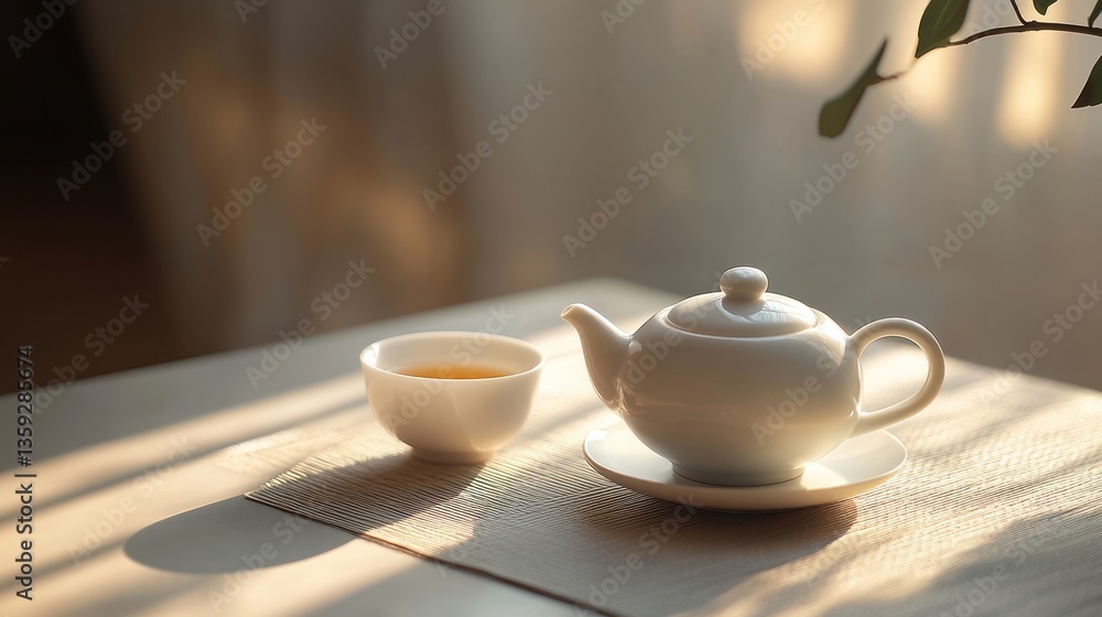 Fototapeta premium Serene Morning Tea: A Moment of Tranquility