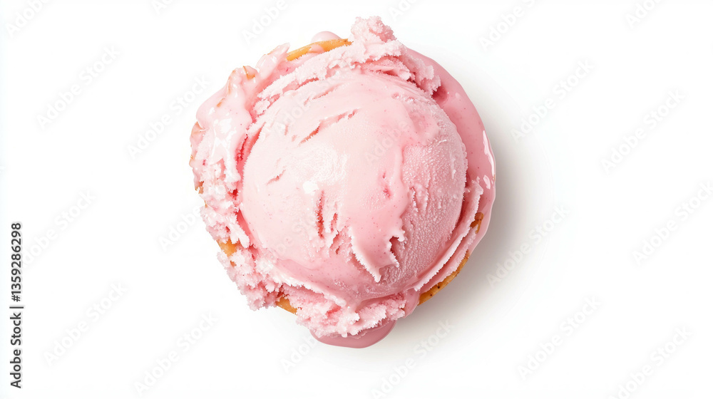 Fototapeta premium Delicious pink ice cream scoop on white background for dessert design