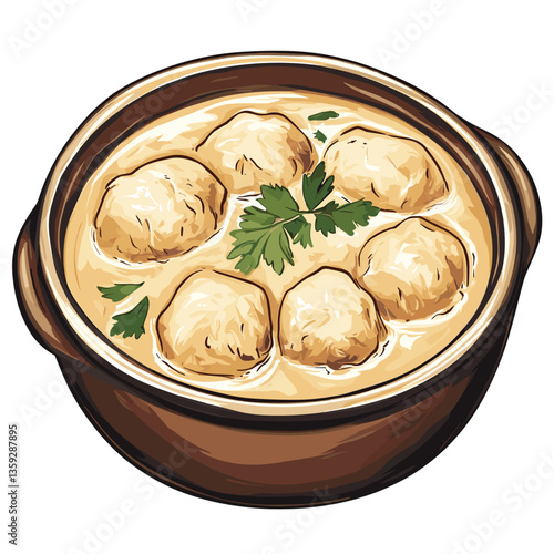 Chicken and Dumplings in Creamy Broth Illustration