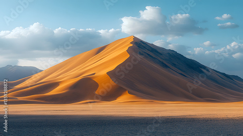 Sand Dune Majesty: The majestic sand dune under the vast sky and clouds, capturing the rugged beauty of a desert landscape.