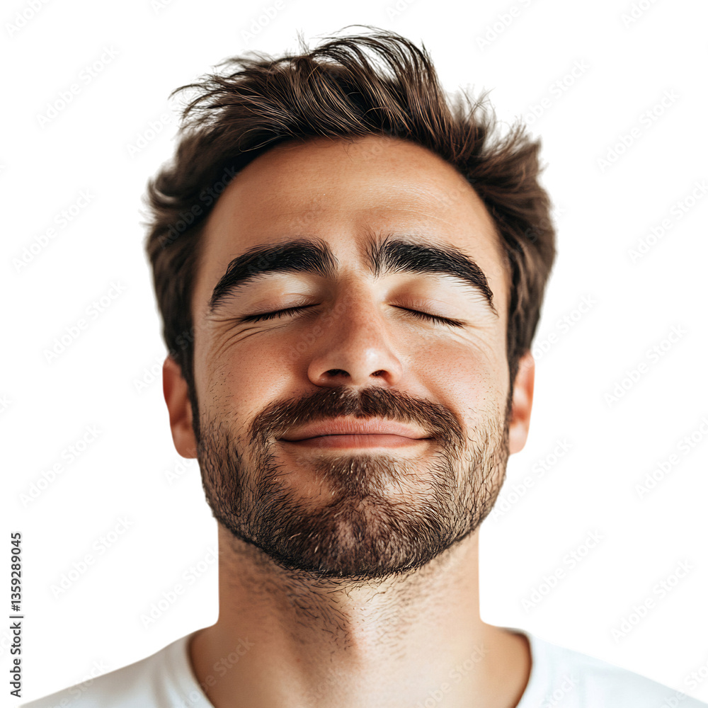 A Man with Serene Expression Gently Closed Eyes Isolated on Transparent Background A Man with Serene Expression Gently Closed Eyes Isolated on Transparent Background