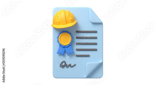 Isolated Construction Certificate with Hard Hat and Seal