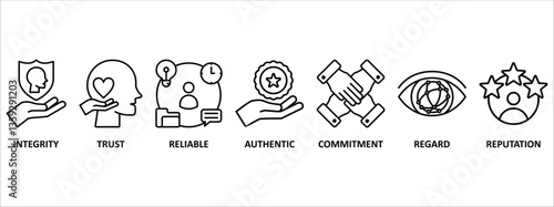 Credibility banner web icon vector illustration concept with icon of integrity, trust, reliable, authentic, commitment, regard, and reputation