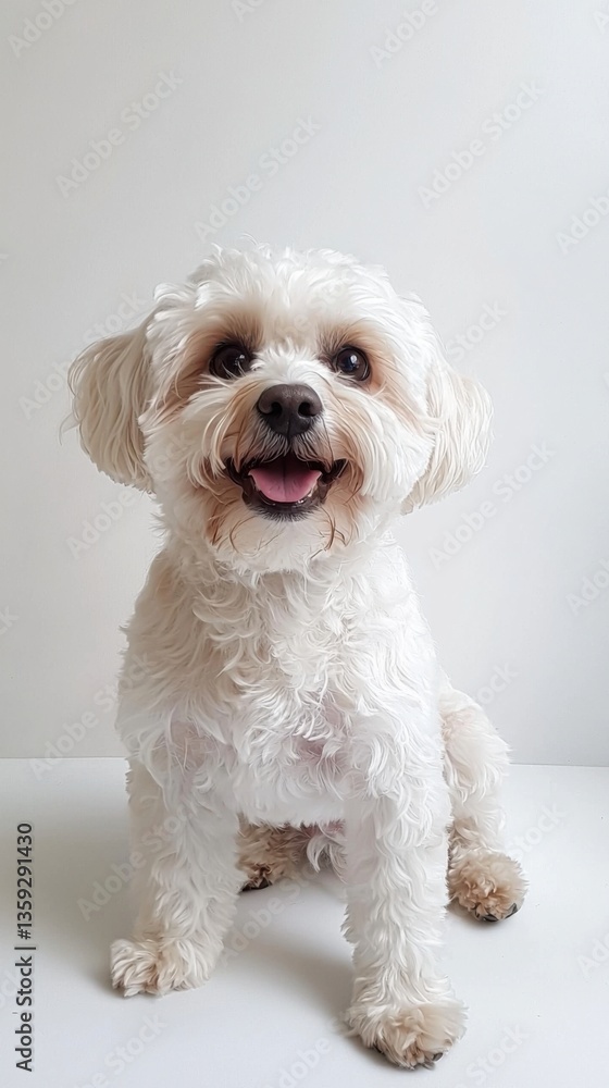 Cute happy dog sitting and posing on white background, Maltipoo dog Cute happy dog sitting and posing on white background, Maltipoo dog