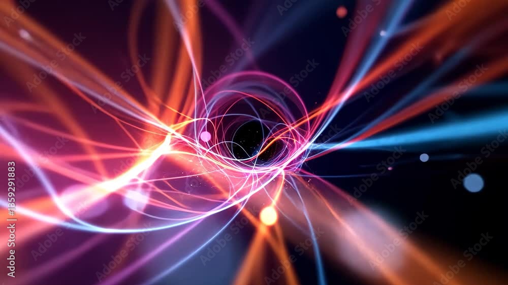 Dynamic Abstract Animation of Spiraling Light Trails with Glowing Particles and Dark Space Dynamic Abstract Animation of Spiraling Light Trails with Glowing Particles and Dark Space
