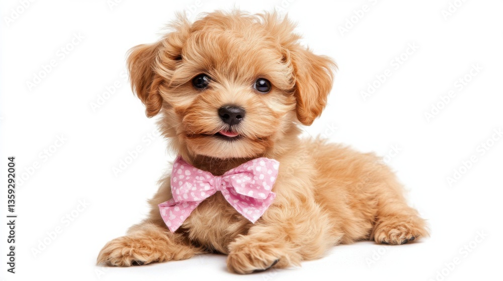 Cute happy dog sitting and posing on white background, Maltipoo dog Cute happy dog sitting and posing on white background, Maltipoo dog