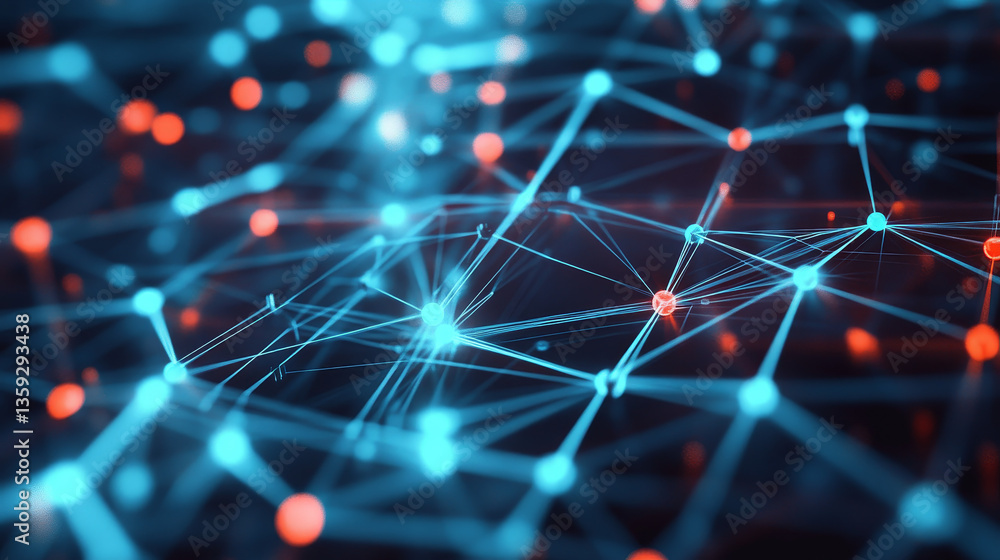Blockchain technology. Digital neural network. 3d illustration of the information concept of future on a dark background Blockchain technology. Digital neural network. 3d illustration of the information concept of future on a dark background