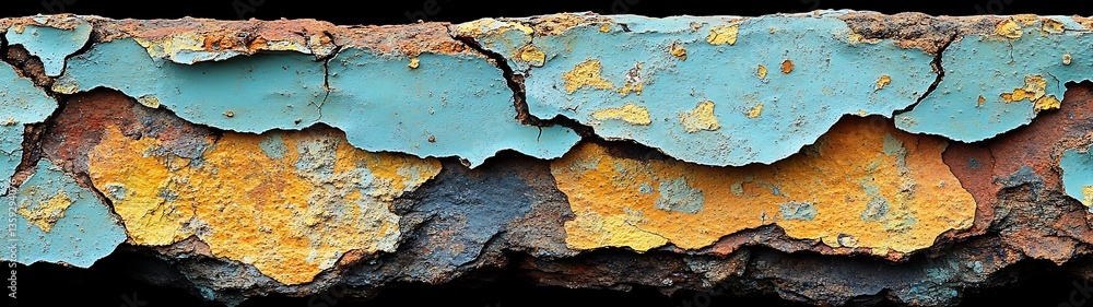 Obraz premium Cracked and peeling painted surface displays layers of rust and color